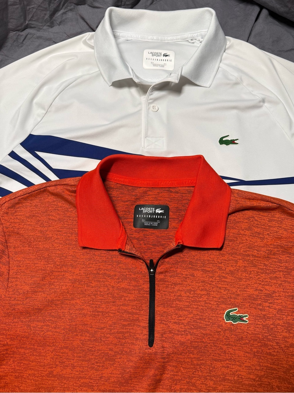 Two Lacoste Men’s Large Ultra Dry Polo Shirt NOVAK DJOKOVIC TENNIS ORANGE WHITE